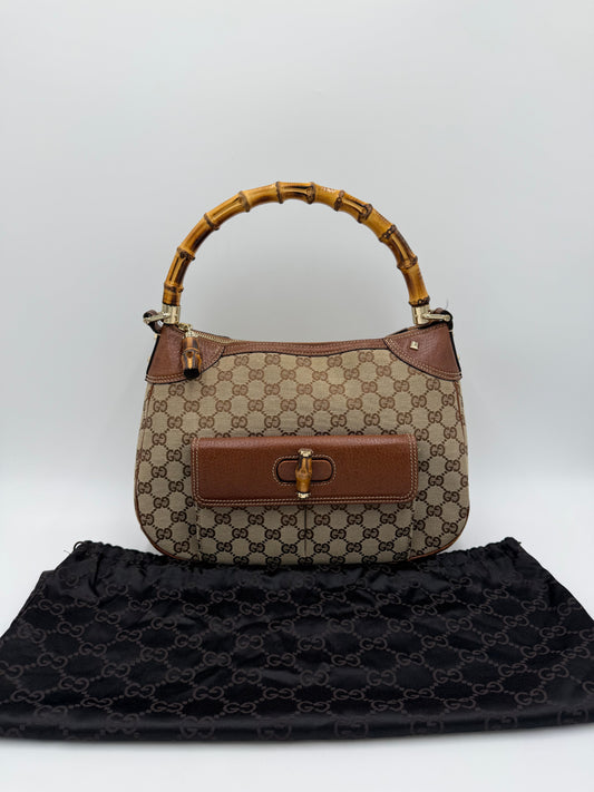 Gucci Borsa Vintage Bamboo in Tela GG Monogram e Pelle Marrone - Pally Vintage Closet