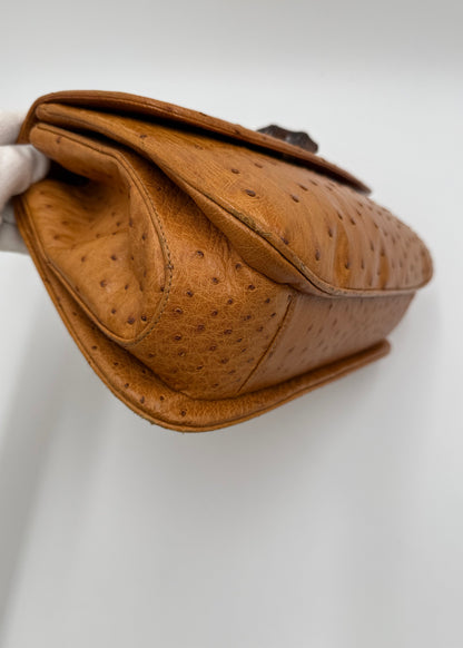 Gucci Borsa Vintage Convertible Bamboo Top Handle in Struzzo Cognac