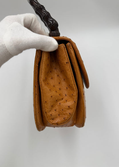 Gucci Borsa Vintage Convertible Bamboo Top Handle in Struzzo Cognac