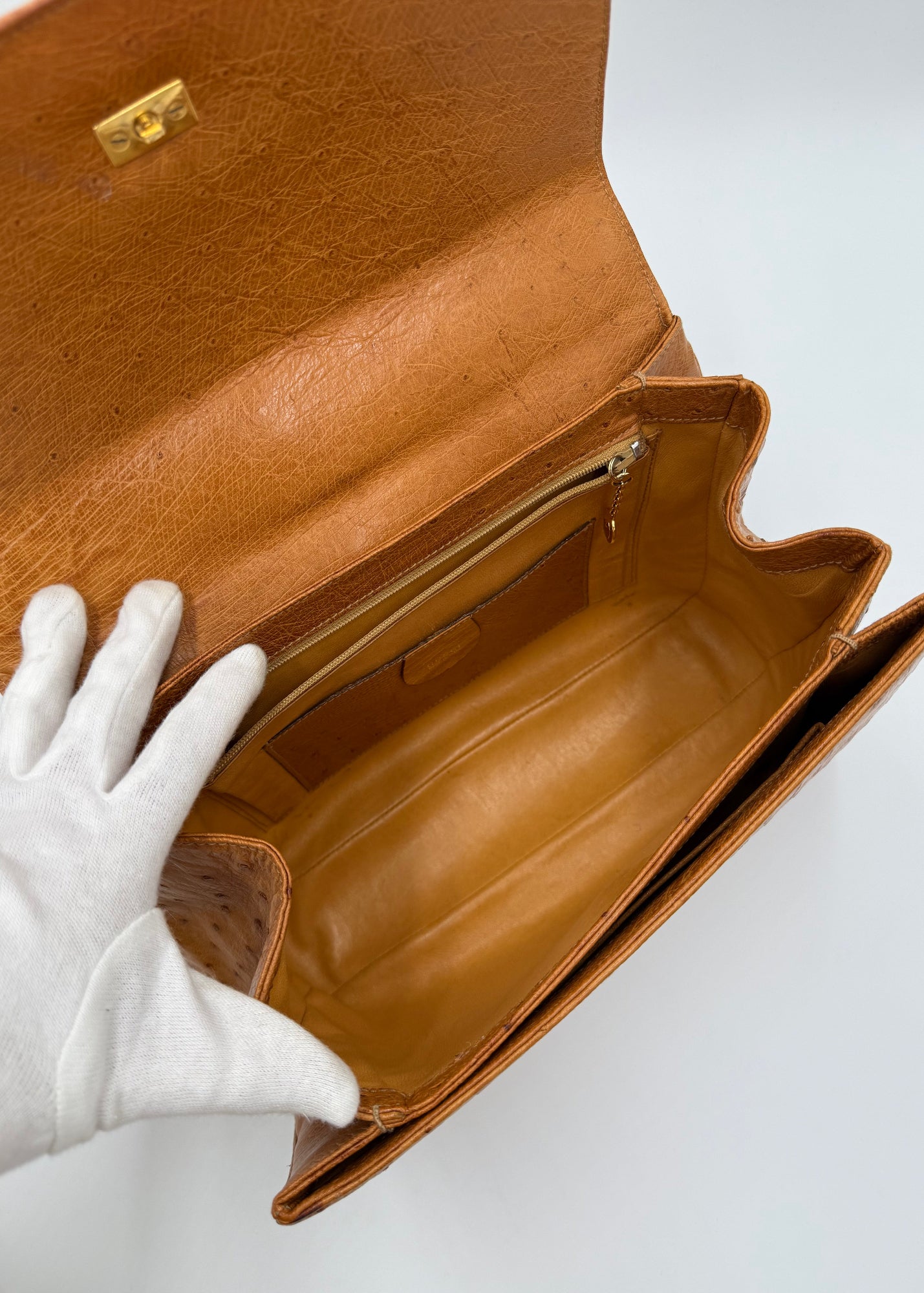 Gucci Borsa Vintage Convertible Bamboo Top Handle in Struzzo Cognac