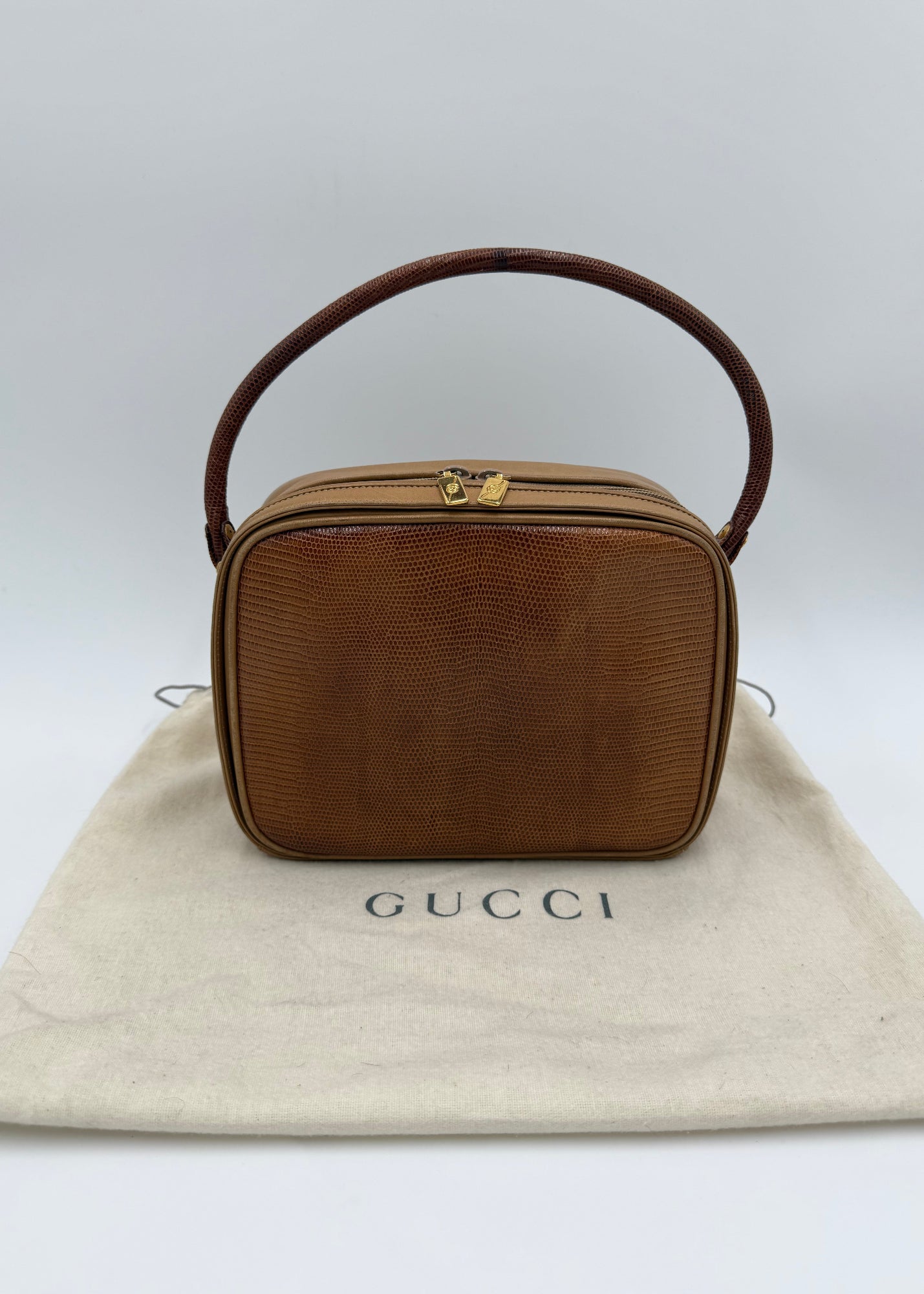 Gucci Borsa Vintage Top Handle Lucertola Marrone