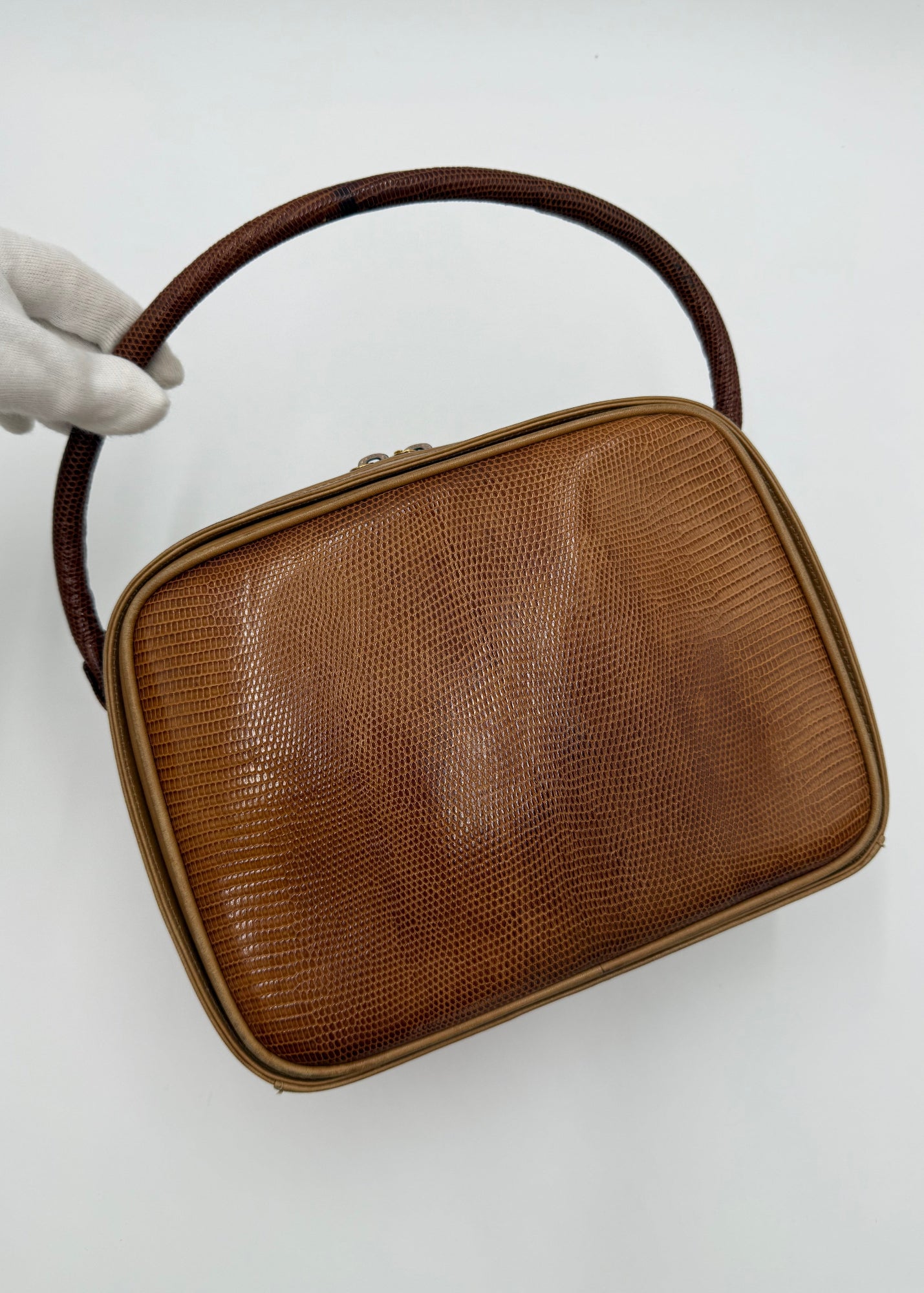 Gucci Borsa Vintage Top Handle Lucertola Marrone