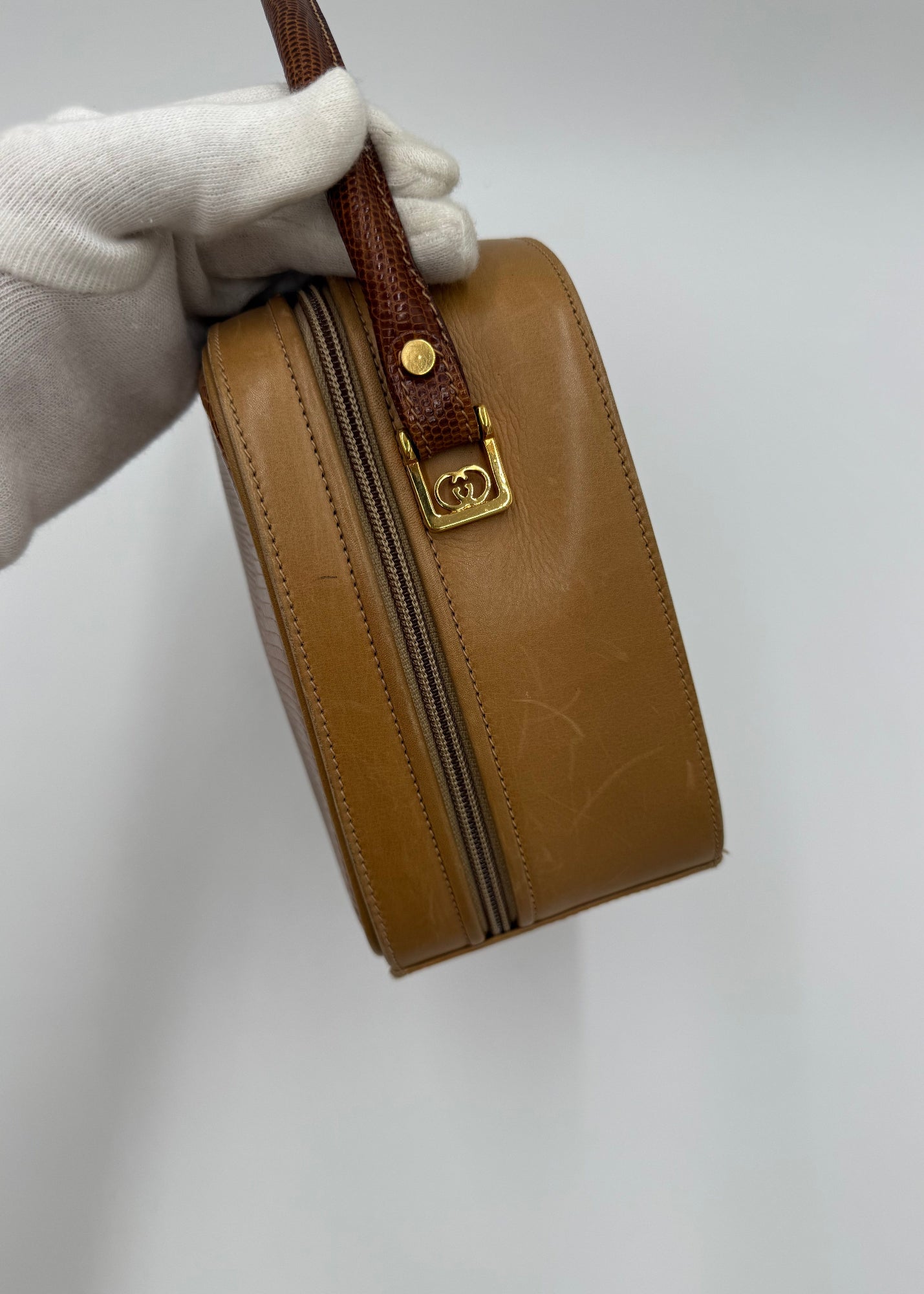 Gucci Borsa Vintage Top Handle Lucertola Marrone