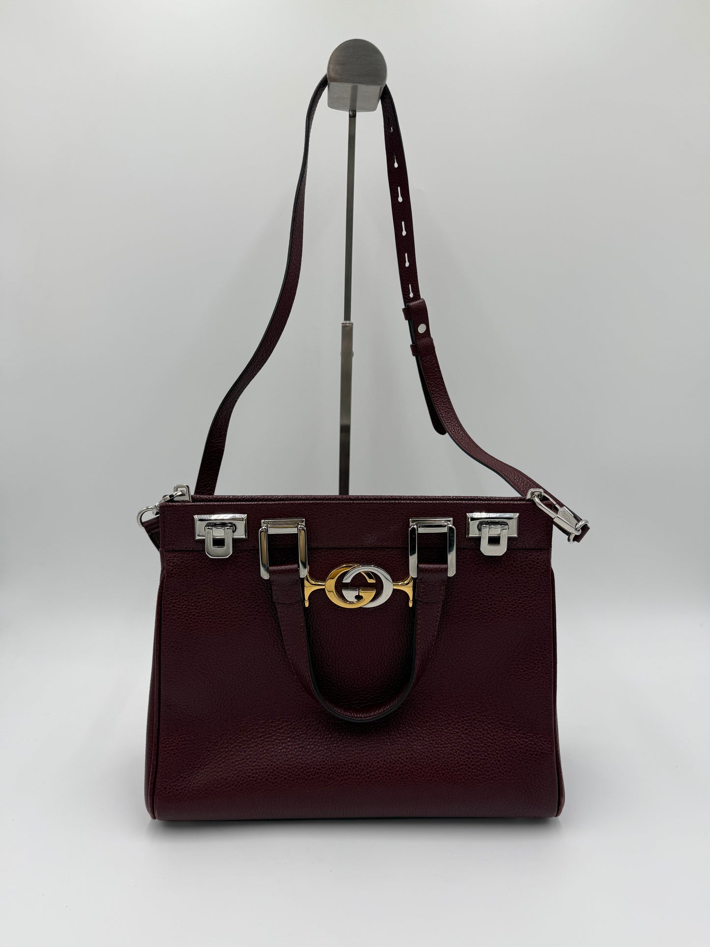 Gucci Borsa Zumi Tote in Pelle Granulata Bordeaux - Pally Vintage Closet