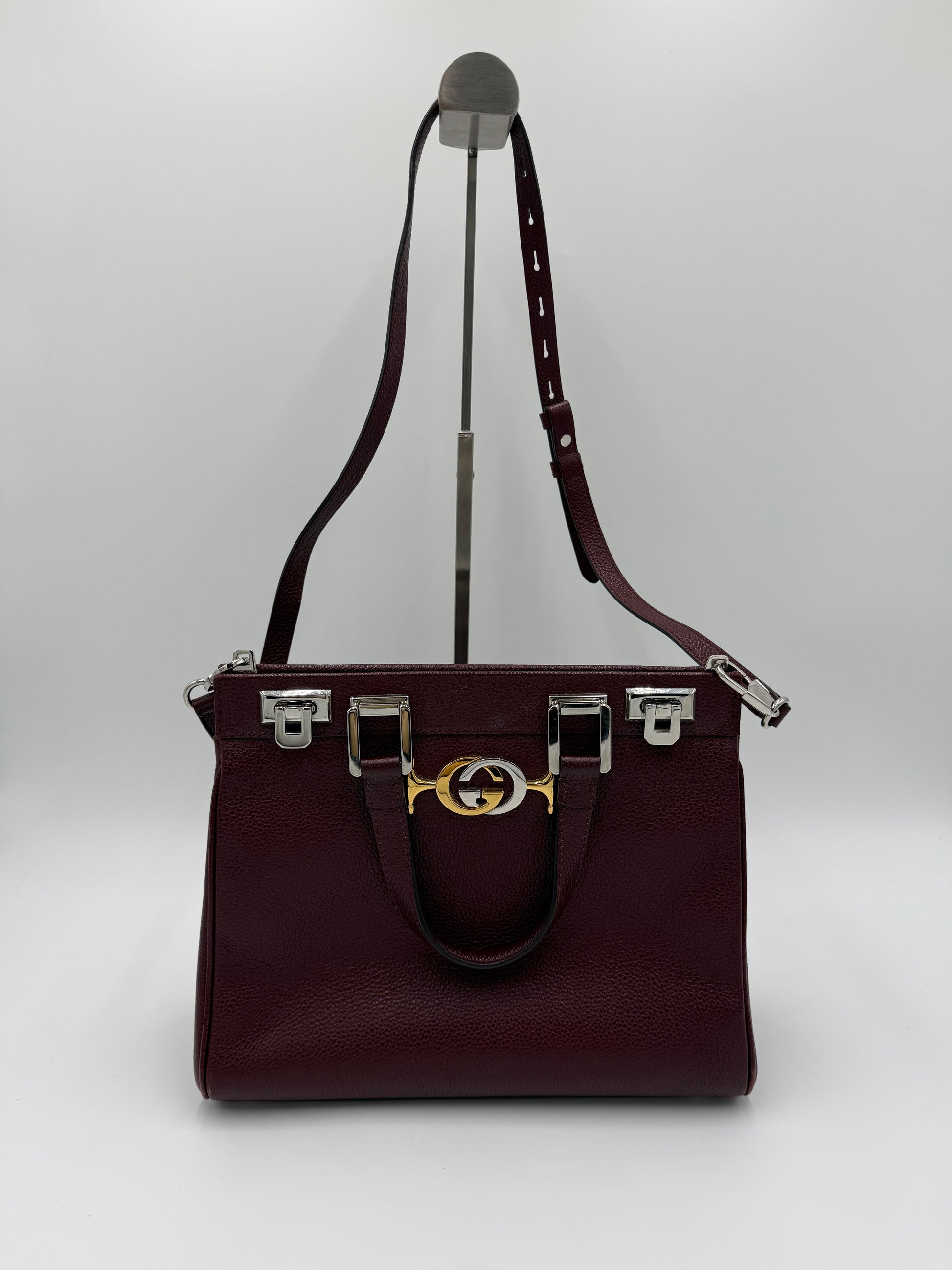 Gucci Borsa Zumi Tote in Pelle Granulata Bordeaux - Pally Vintage Closet