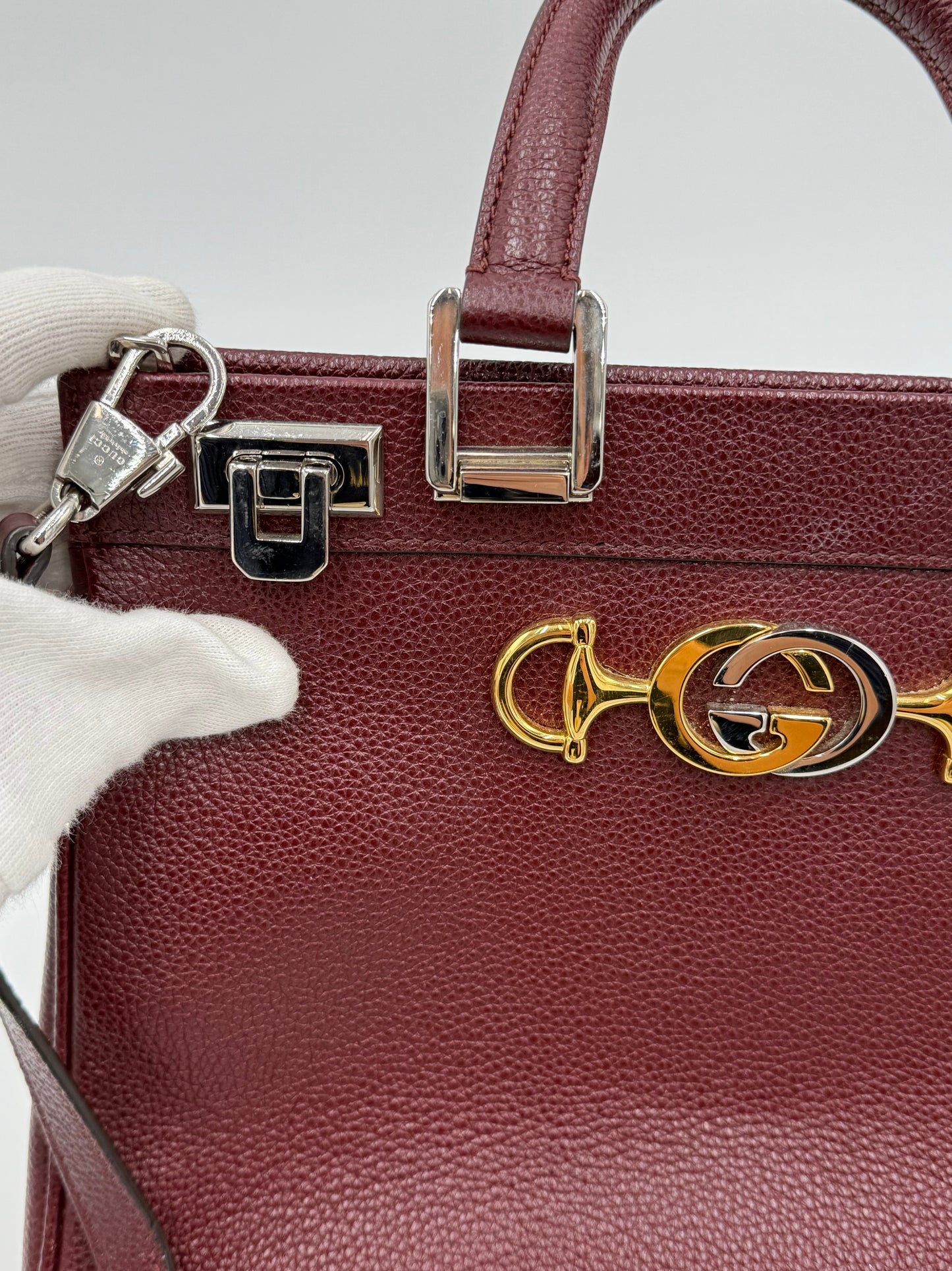 Gucci Borsa Zumi Tote in Pelle Granulata Bordeaux - Pally Vintage Closet