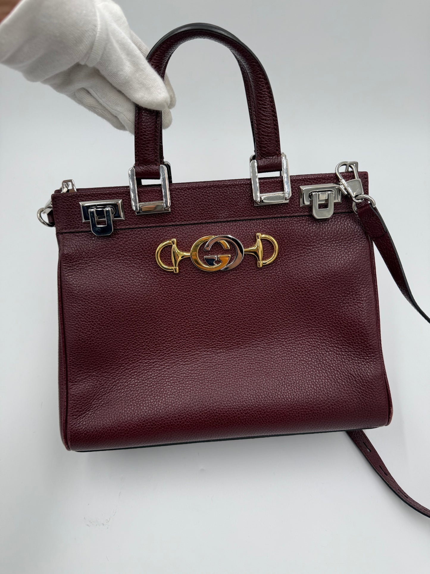 Gucci Borsa Zumi Tote in Pelle Granulata Bordeaux - Pally Vintage Closet