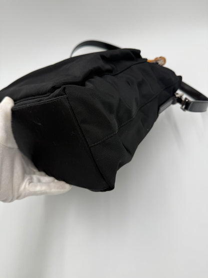 Gucci Borsa a Mano e Tracolla Bamboo in Nylon Nero Pally Vintage Closet