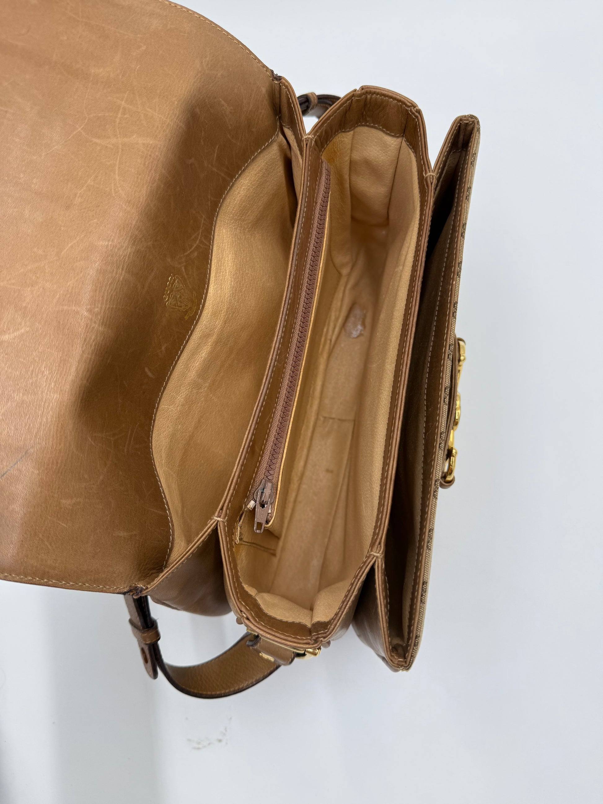 Gucci Borsa a Spalla Horsebit Vintage con Logo GG Beige - Pally Vintage Closet