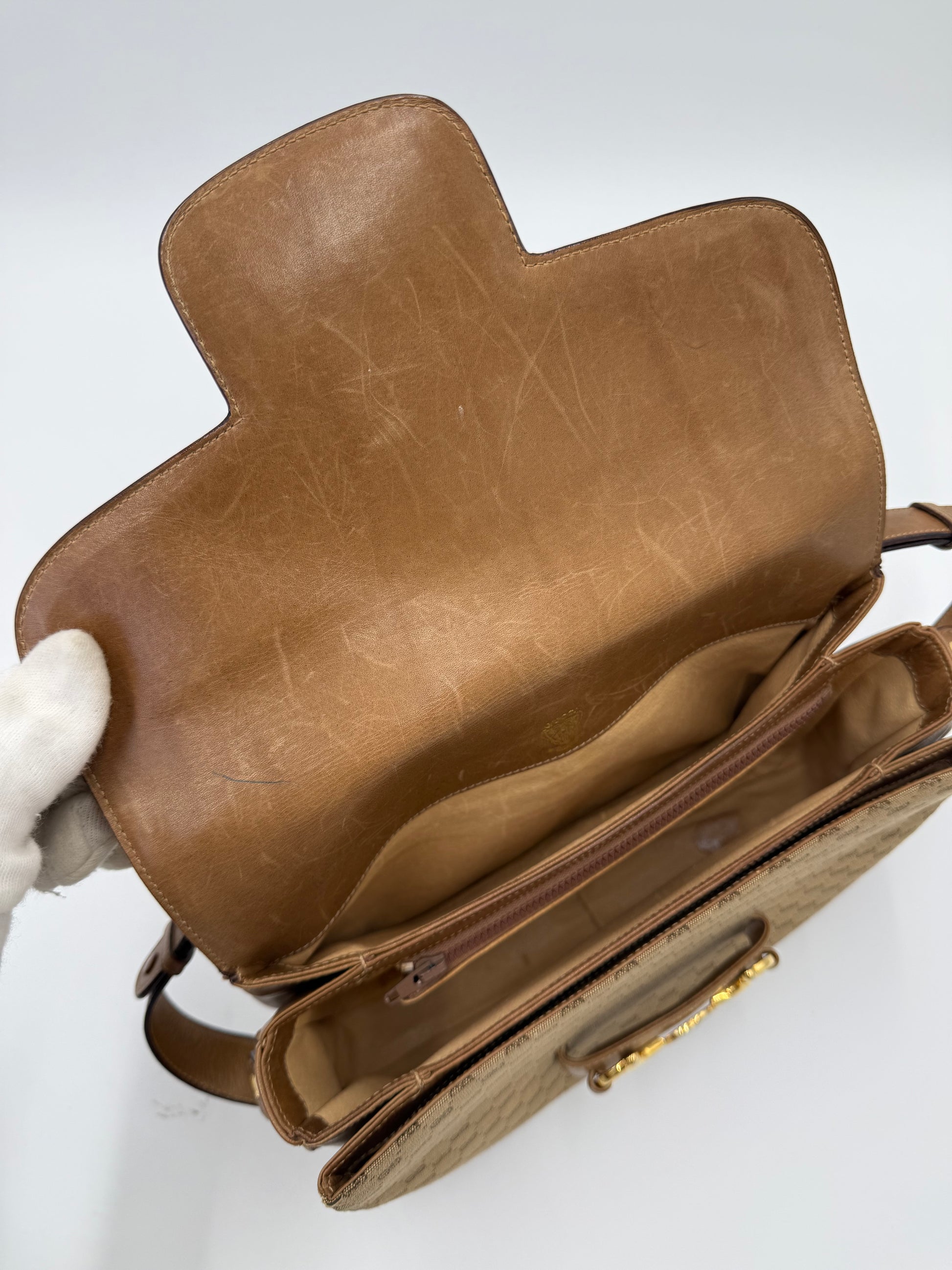 Gucci Borsa a Spalla Horsebit Vintage con Logo GG Beige - Pally Vintage Closet