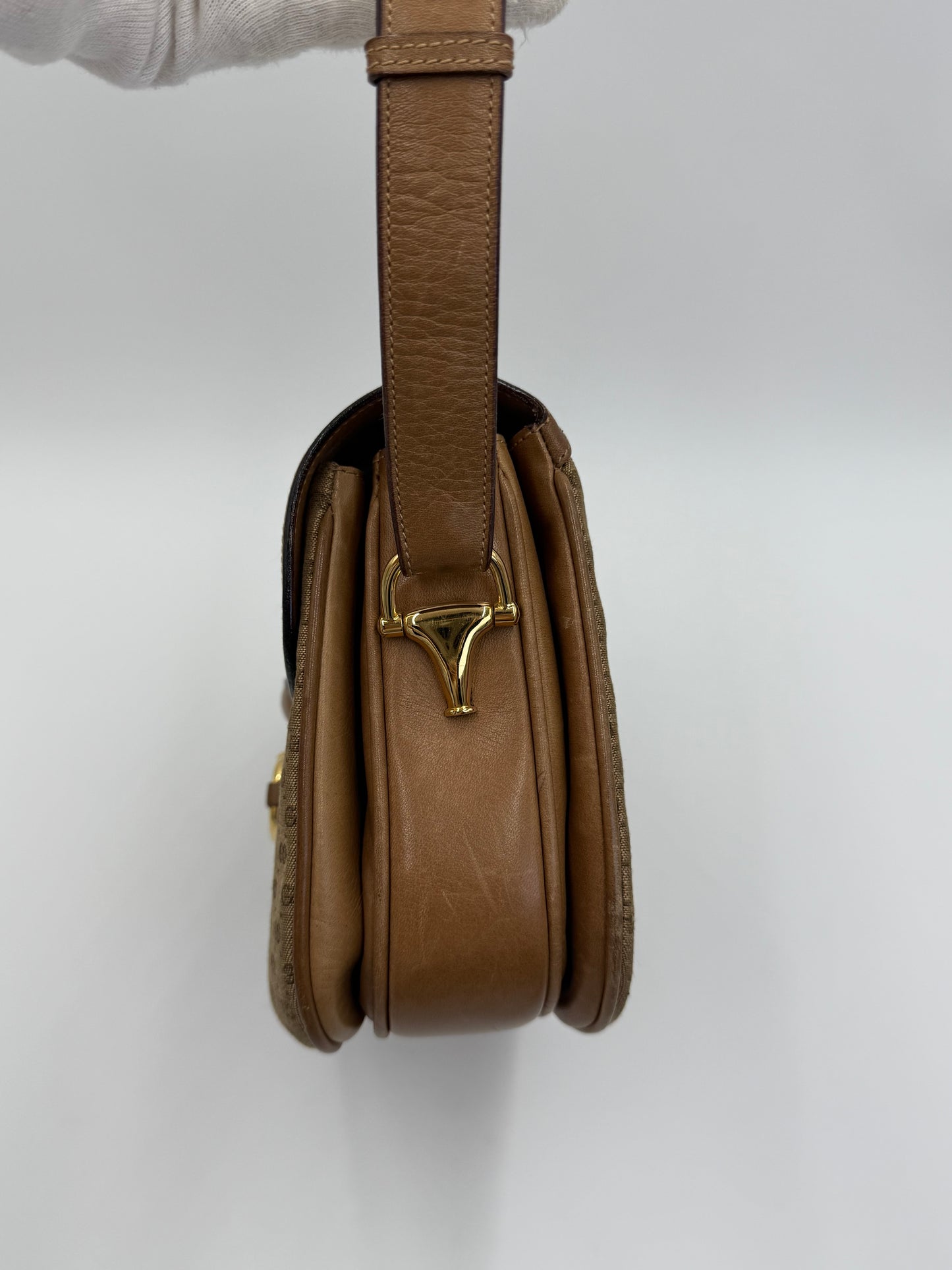 Gucci Borsa a Spalla Horsebit Vintage con Logo GG Beige - Pally Vintage Closet