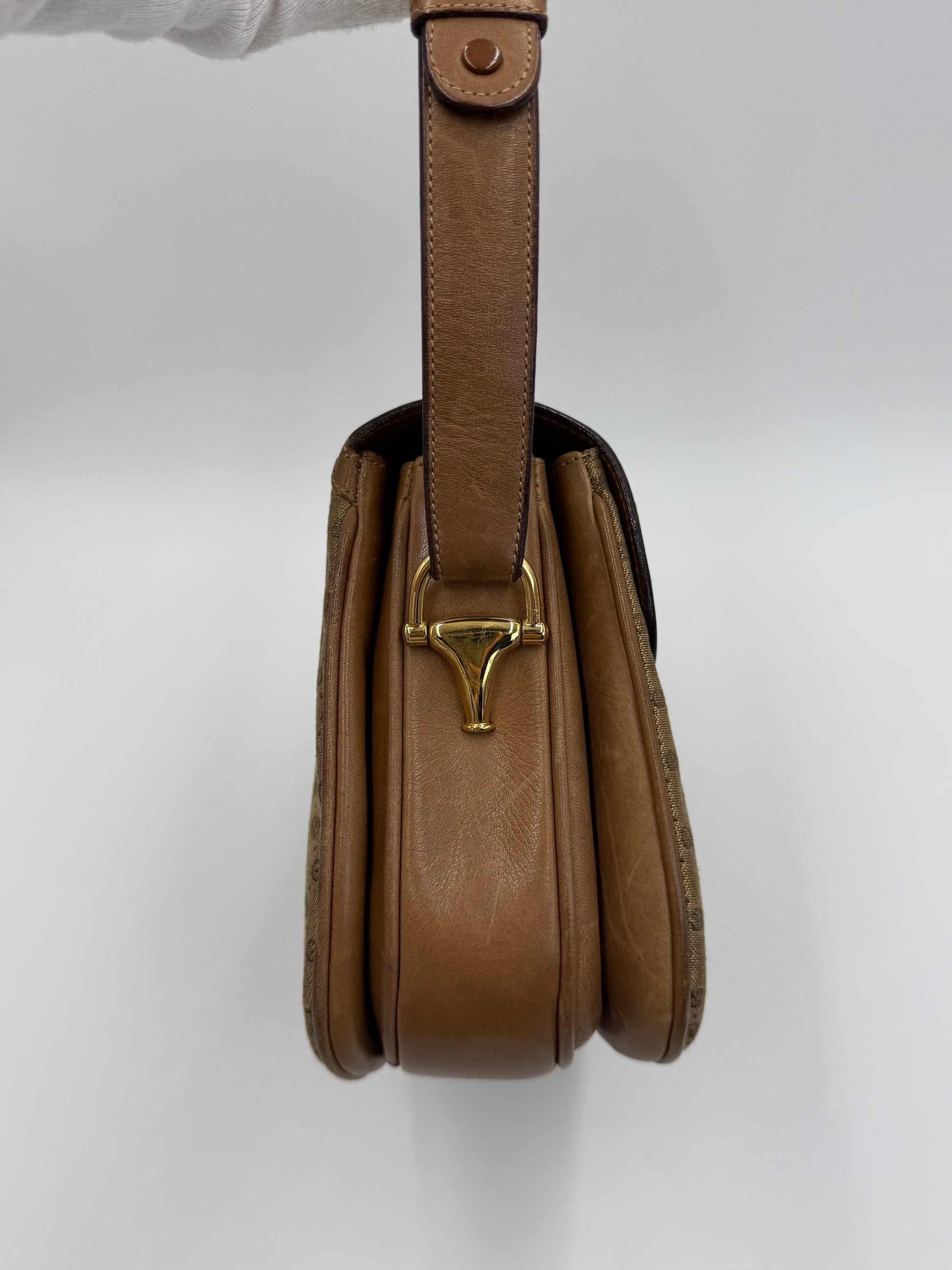 Gucci Borsa a Spalla Horsebit Vintage con Logo GG Beige - Pally Vintage Closet