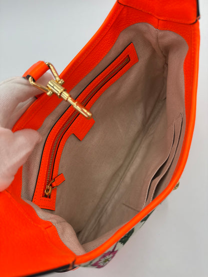 Gucci Borsa a Spalla Jackie Flora in Pelle Arancione Neon - Pally Vintage Closet