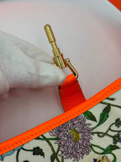 Gucci Borsa a Spalla Jackie Flora in Pelle Arancione Neon - Pally Vintage Closet
