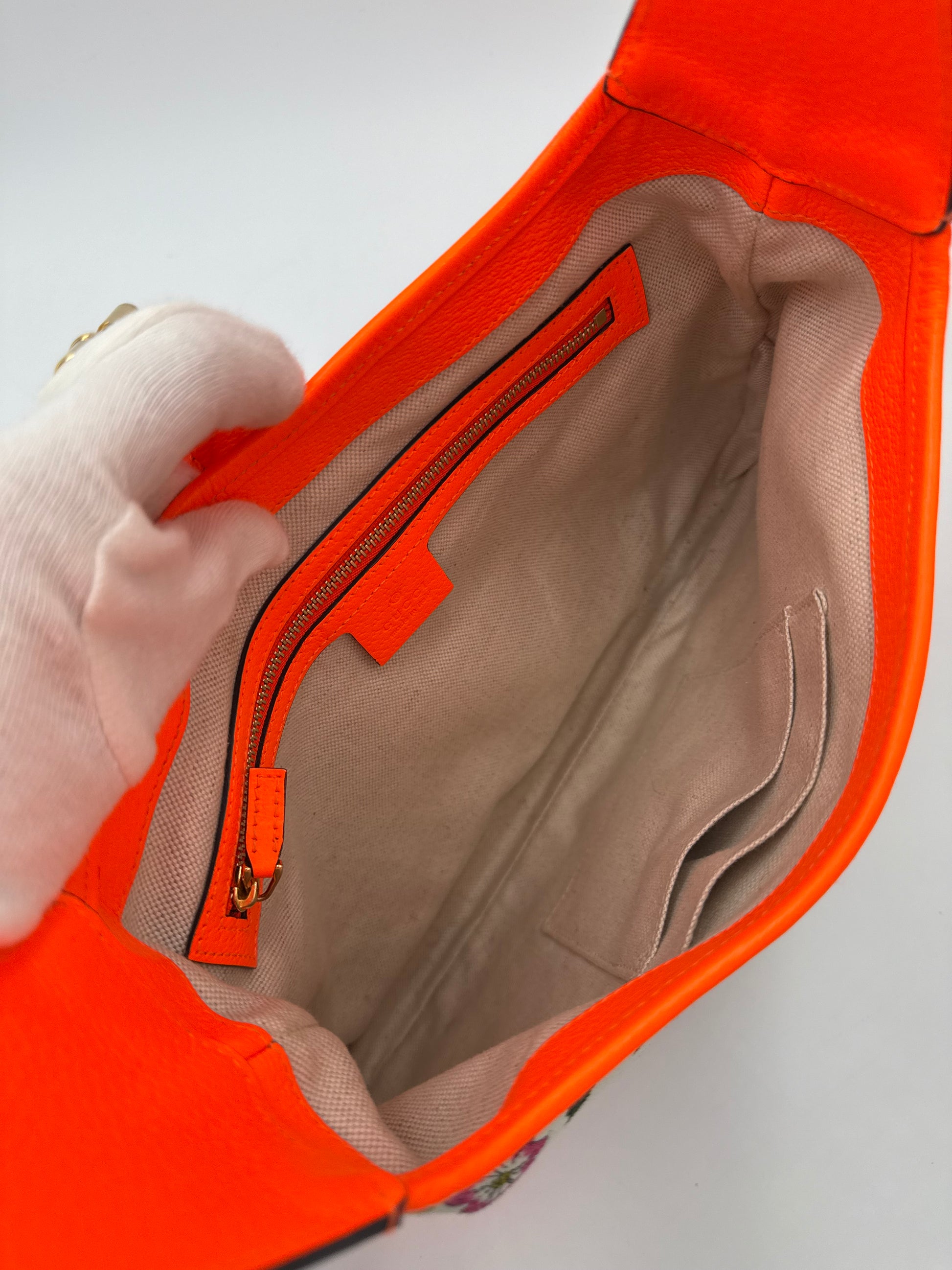 Gucci Borsa a Spalla Jackie Flora in Pelle Arancione Neon - Pally Vintage Closet