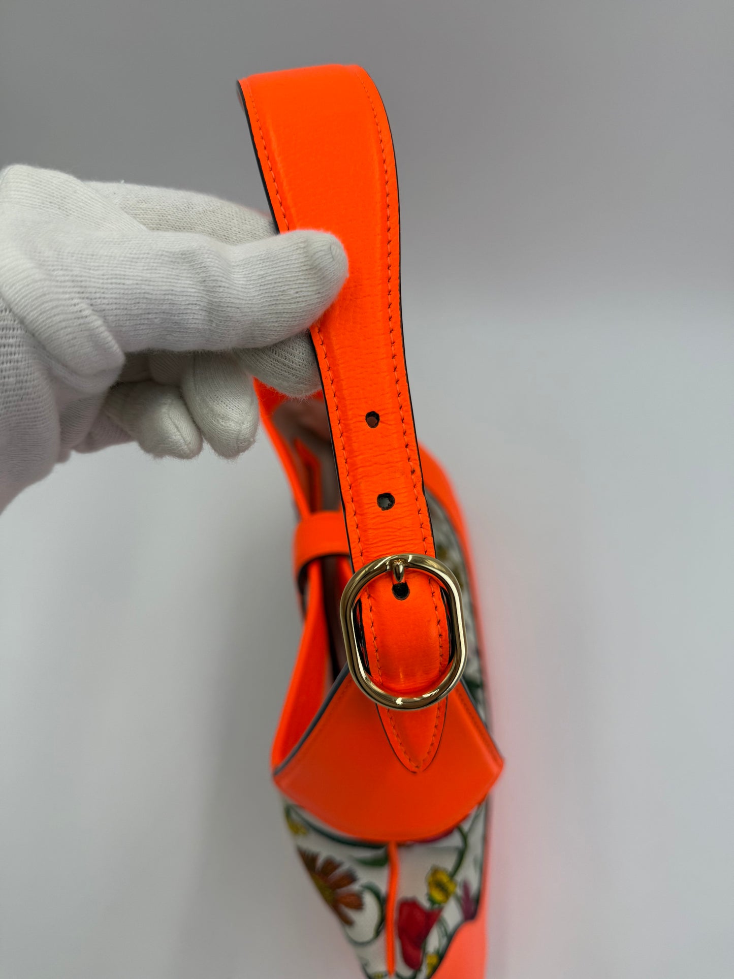 Gucci Borsa a Spalla Jackie Flora in Pelle Arancione Neon - Pally Vintage Closet