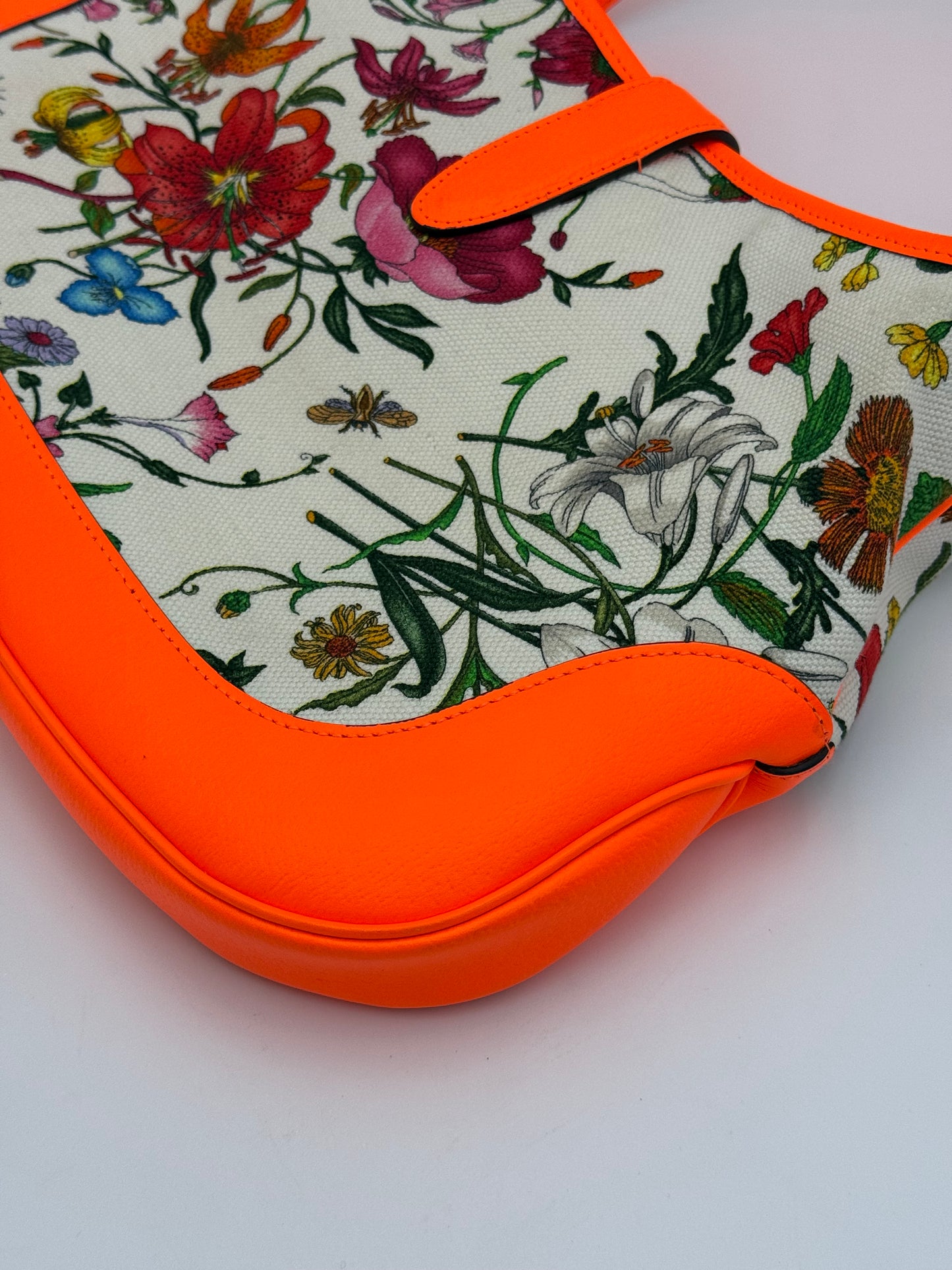 Gucci Borsa a Spalla Jackie Flora in Pelle Arancione Neon - Pally Vintage Closet