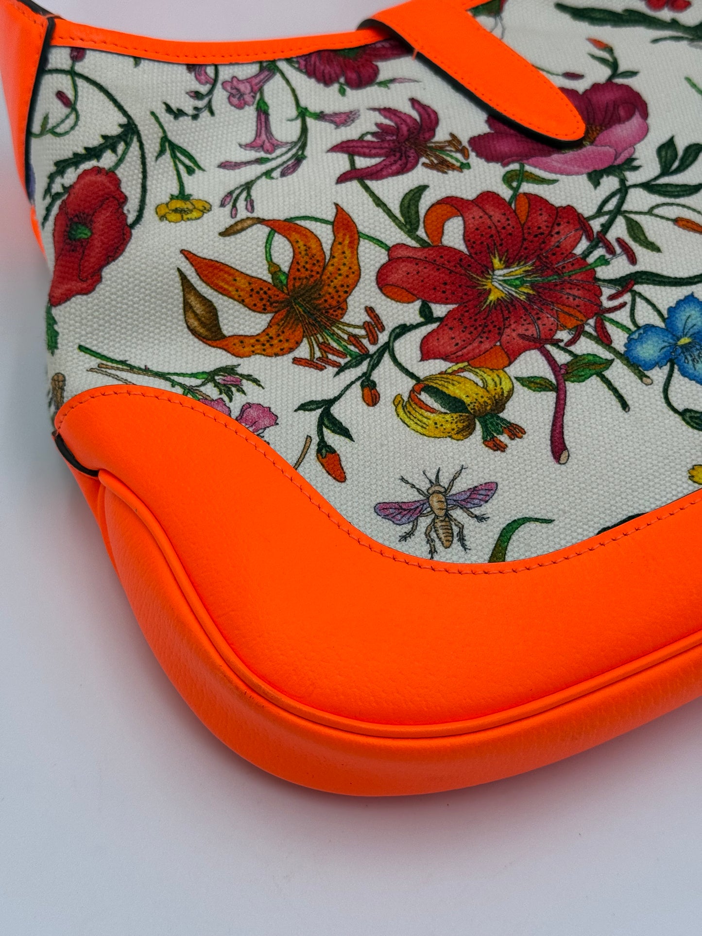 Gucci Borsa a Spalla Jackie Flora in Pelle Arancione Neon - Pally Vintage Closet