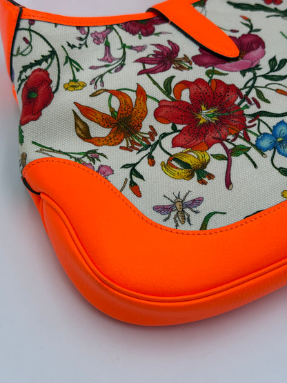 Gucci Borsa a Spalla Jackie Flora in Pelle Arancione Neon - Pally Vintage Closet