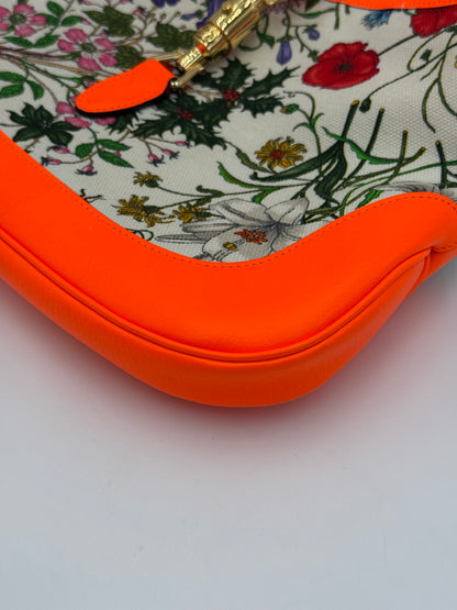 Gucci Borsa a Spalla Jackie Flora in Pelle Arancione Neon - Pally Vintage Closet