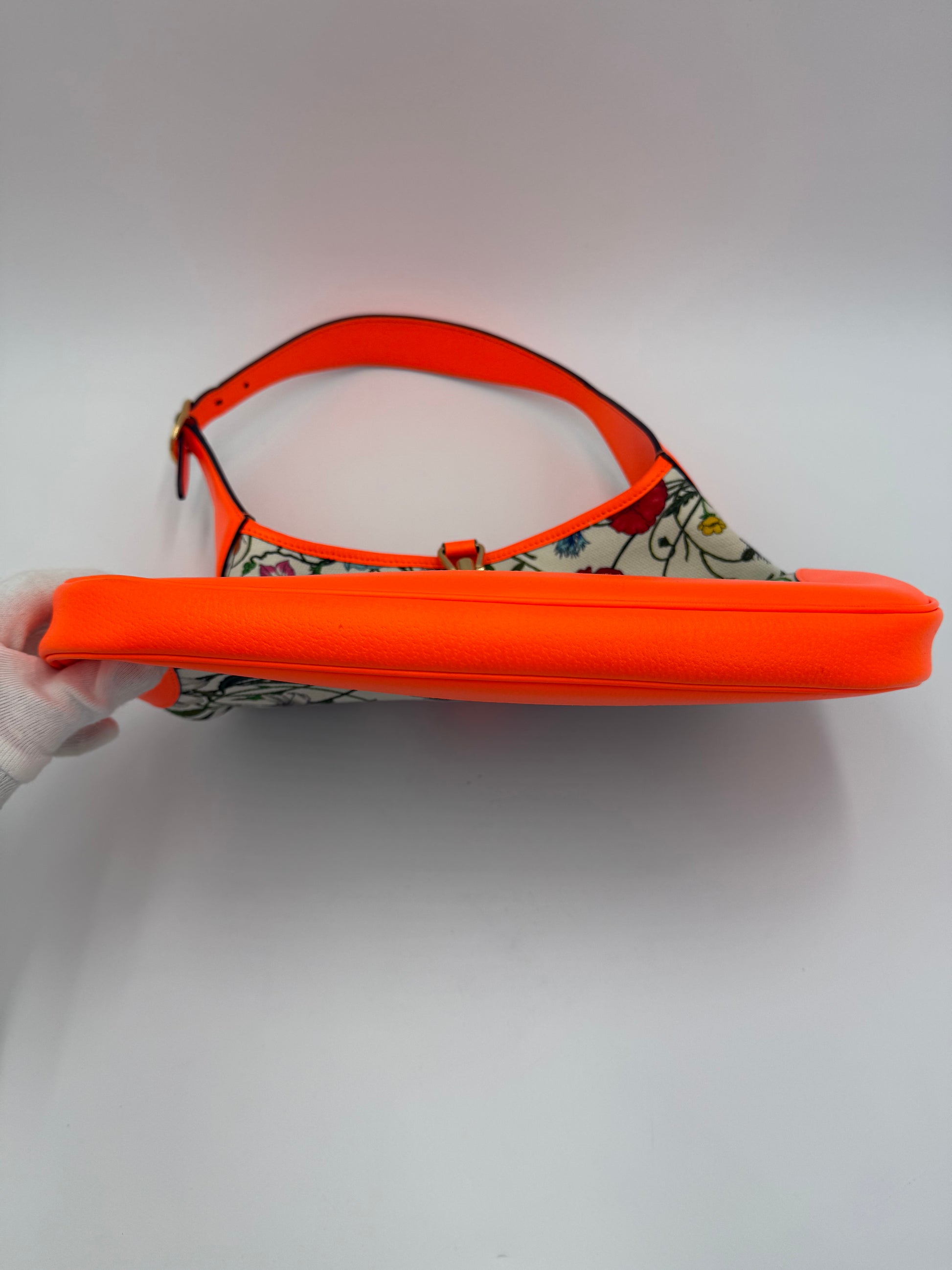 Gucci Borsa a Spalla Jackie Flora in Pelle Arancione Neon - Pally Vintage Closet