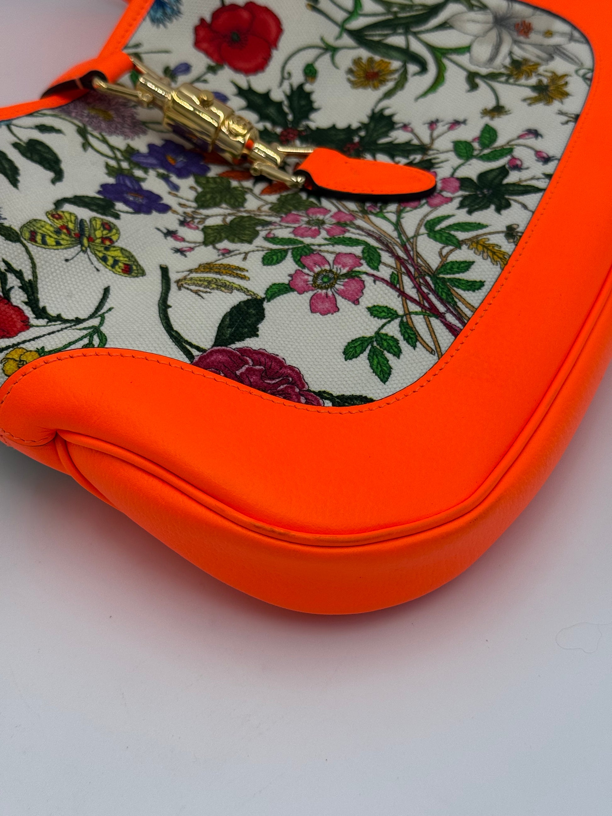 Gucci Borsa a Spalla Jackie Flora in Pelle Arancione Neon - Pally Vintage Closet