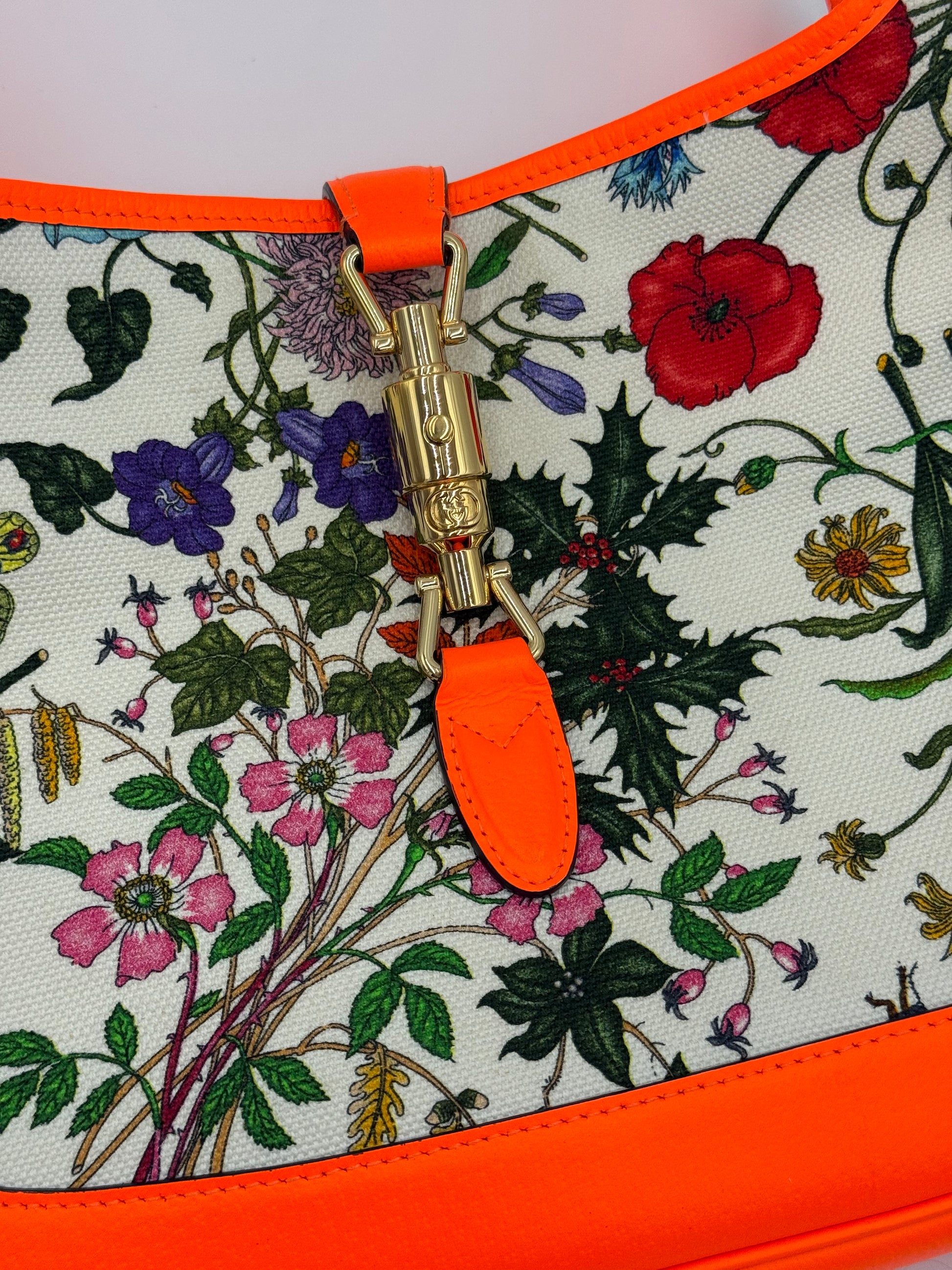 Gucci Borsa a Spalla Jackie Flora in Pelle Arancione Neon - Pally Vintage Closet