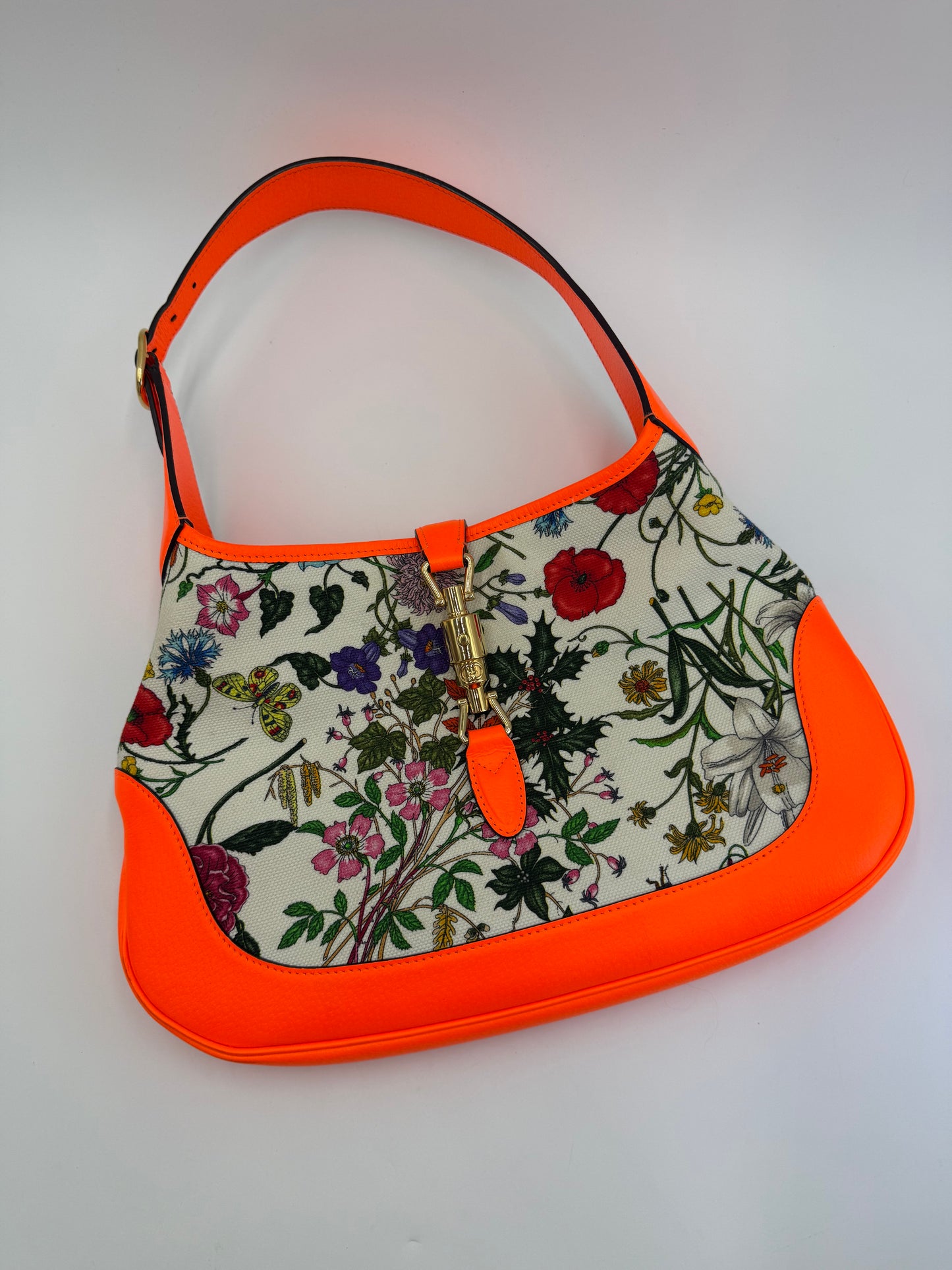 Gucci Borsa a Spalla Jackie Flora in Pelle Arancione Neon - Pally Vintage Closet
