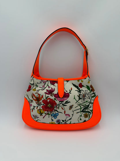 Gucci Borsa a Spalla Jackie Flora in Pelle Arancione Neon - Pally Vintage Closet