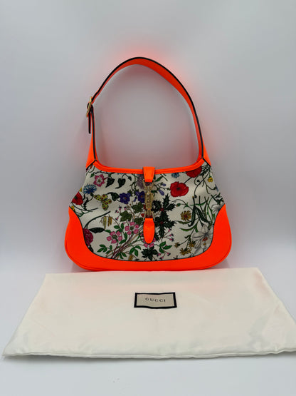 Gucci Borsa a Spalla Jackie Flora in Pelle Arancione Neon - Pally Vintage Closet