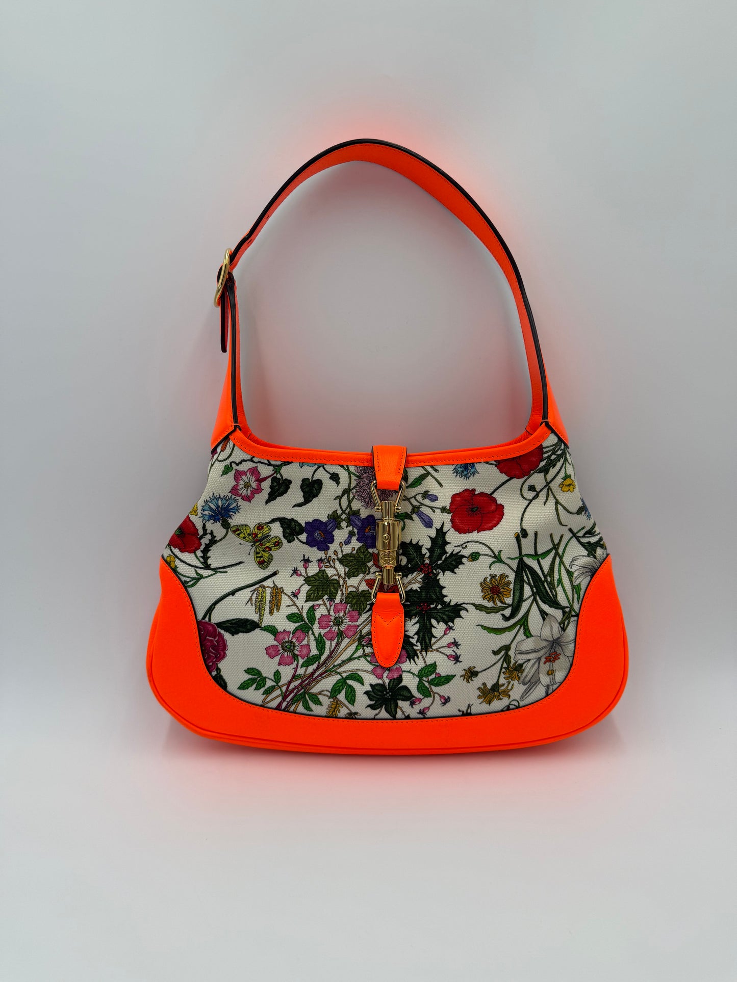 Gucci Borsa a Spalla Jackie Flora in Pelle Arancione Neon - Pally Vintage Closet