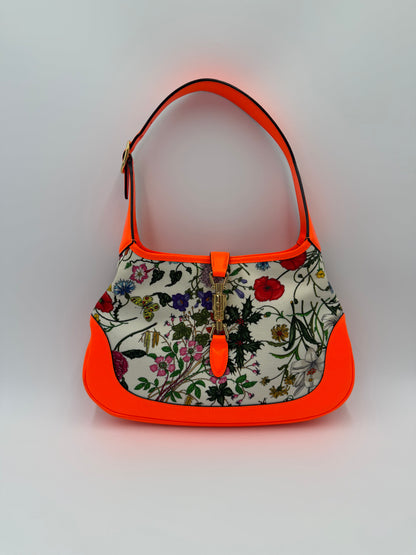 Gucci Borsa a Spalla Jackie Flora in Pelle Arancione Neon - Pally Vintage Closet
