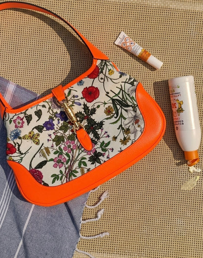 Gucci Borsa a Spalla Jackie Flora in Pelle Arancione Neon - Pally Vintage Closet