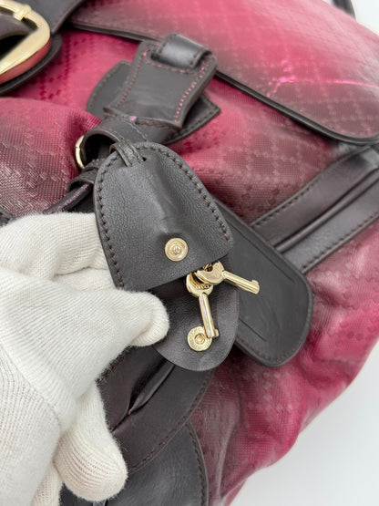 Gucci Borsone da Viaggio Firenze 1921 in Tela Jacquard Bordeaux e Pelle Marrone Scuro
