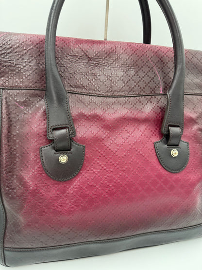 Gucci Borsone da Viaggio Firenze 1921 in Tela Jacquard Bordeaux e Pelle Marrone Scuro