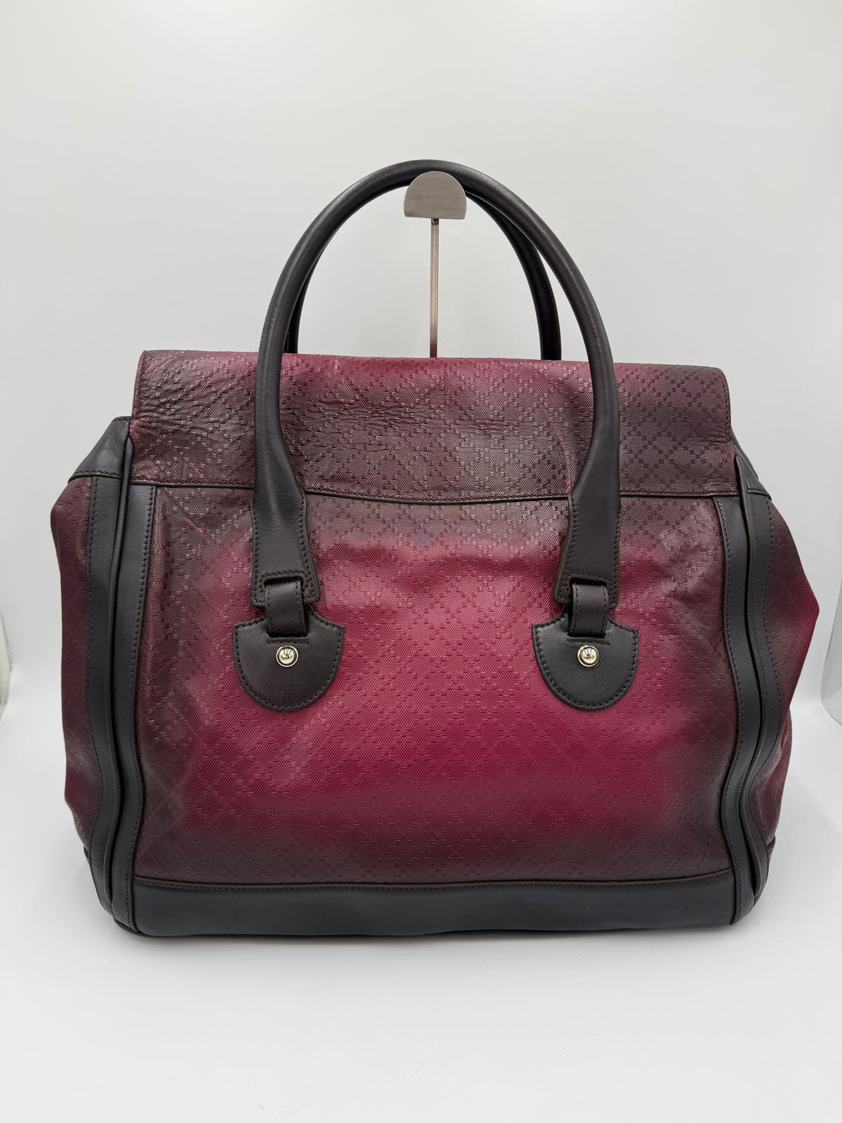Gucci Borsone da Viaggio Firenze 1921 in Tela Jacquard Bordeaux e Pelle Marrone Scuro