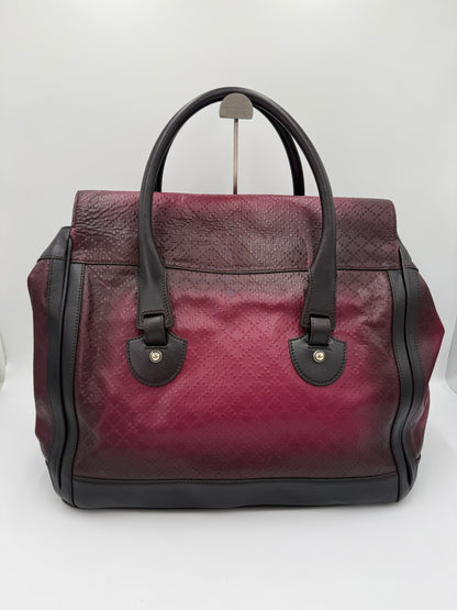 Gucci Borsone da Viaggio Firenze 1921 in Tela Jacquard Bordeaux e Pelle Marrone Scuro