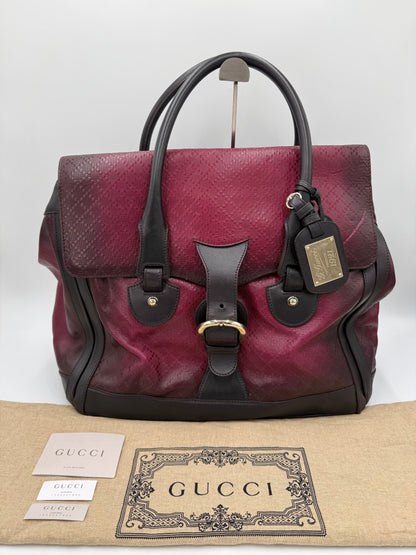 Gucci Borsone da Viaggio Firenze 1921 in Tela Jacquard Bordeaux e Pelle Marrone Scuro