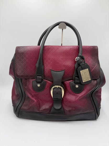 Gucci Borsone da Viaggio Firenze 1921 in Tela Jacquard Bordeaux e Pelle Marrone Scuro