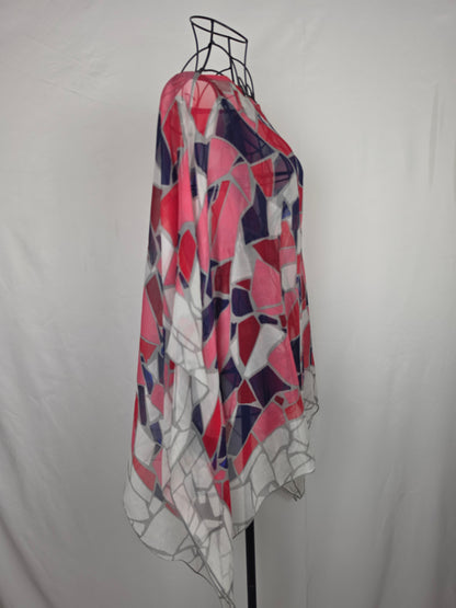 Gucci Caftano Vintage in Seta Stampa Geometrica Rosa
