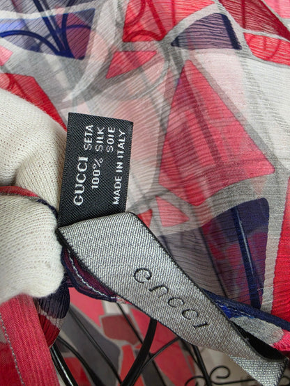 Gucci Caftano Vintage in Seta Stampa Geometrica Rosa