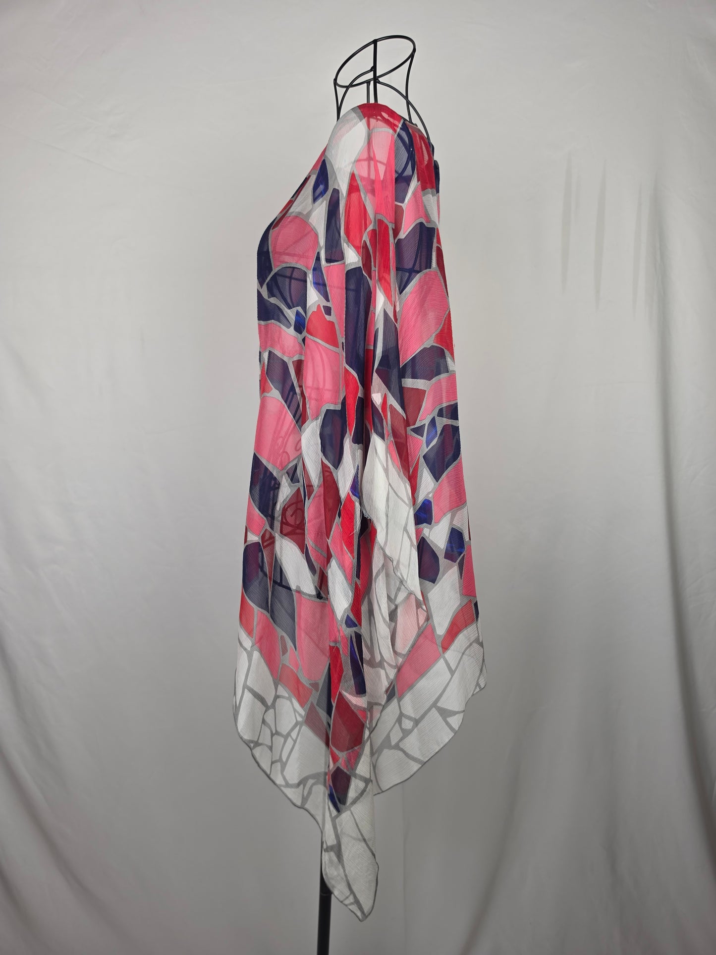 Gucci Caftano Vintage in Seta Stampa Geometrica Rosa