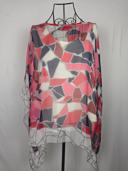 Gucci Caftano Vintage in Seta Stampa Geometrica Rosa - Pally Vintage Closet