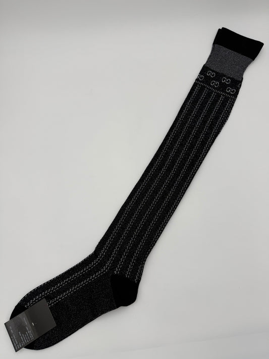 Gucci Calze Lunghe in Maglia Lamé e Cotone GG Nero e Argento - Pally Vintage Closet