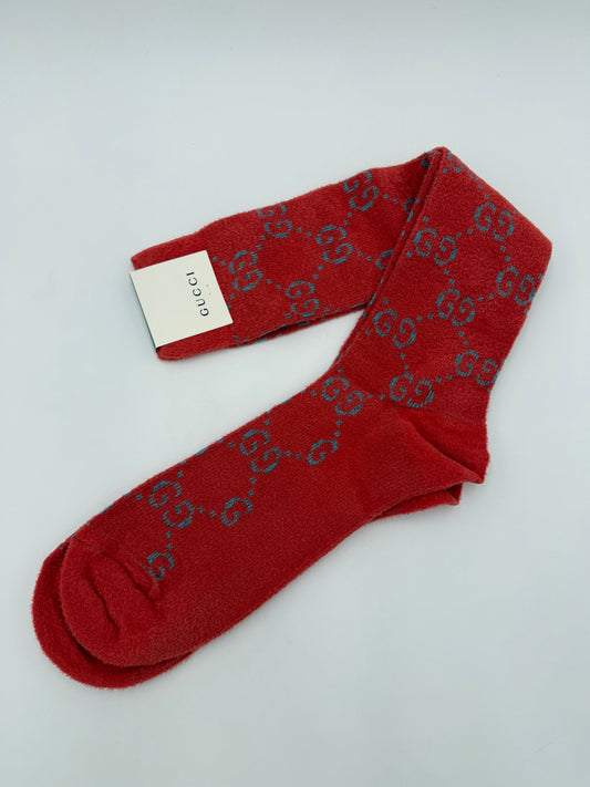 Gucci Calzini Warm Logg in Maglia GG Rosso e Blu - Pally Vintage Closet