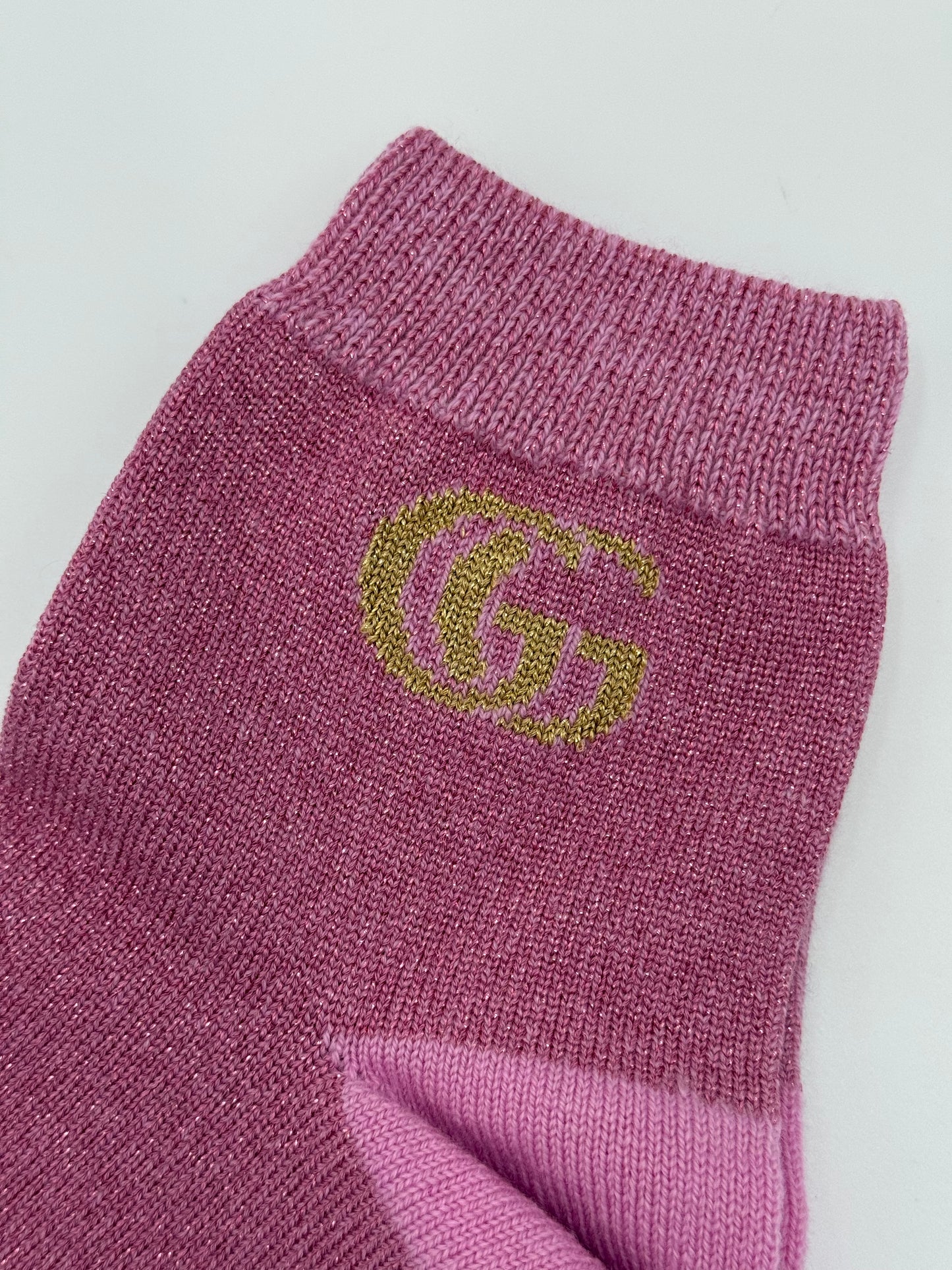 Gucci Calzini in Maglia Lurex con Logo GG Rosa - Pally Vintage Closet