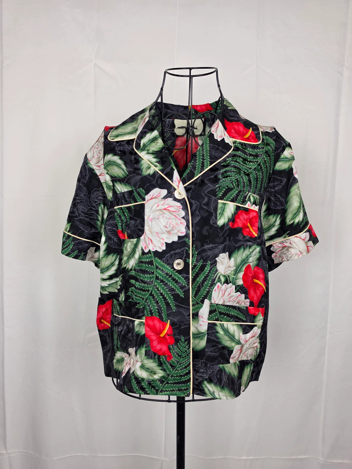 Gucci-Camicia-Hawaiian-Soul-in-Jacquard-di-Seta-Verde-70263528980804 - Pally Vintage Closet