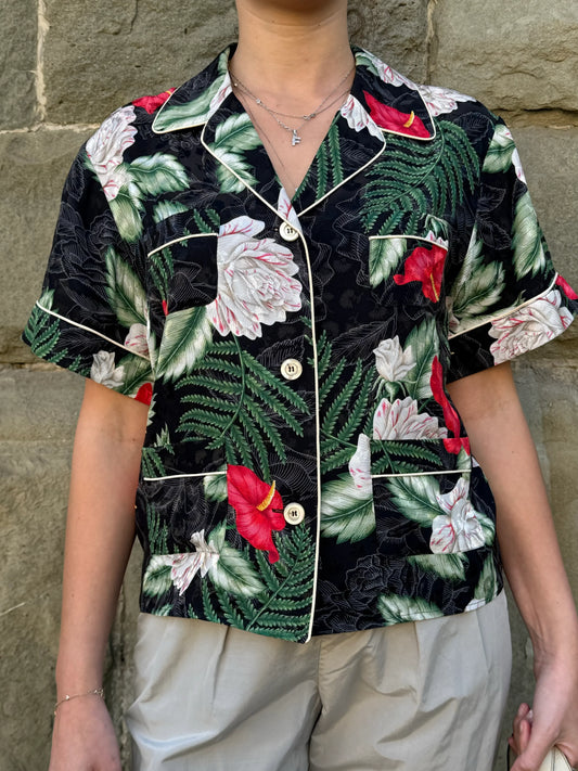Gucci-Camicia-Hawaiian-Soul-in-Jacquard-di-Seta-Verde-70300483584324 - Pally Vintage Closet