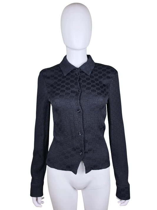 Gucci Camicia in Maglia Textured GG Monogram Nera