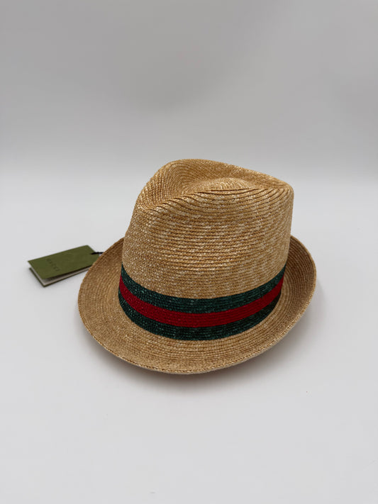 Gucci Cappello Fedora in Paglia con Nastro Web Beige - Pally Vintage Closet
